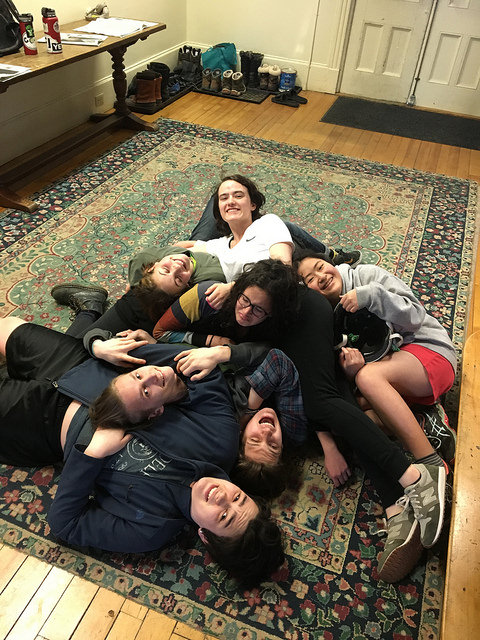 girls on floor at Rock Point School dorm