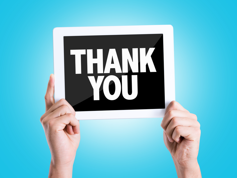 Thank you on blue background