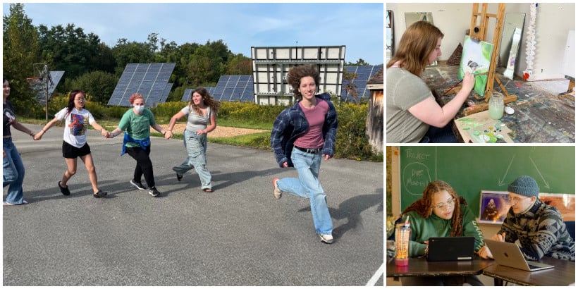 Students on campus, in art studio, and in class with an instructor