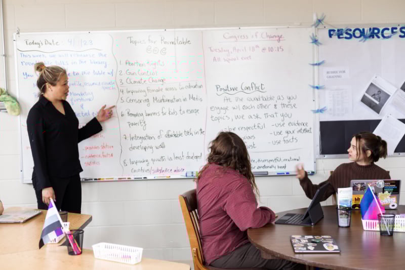 english teacher at white board