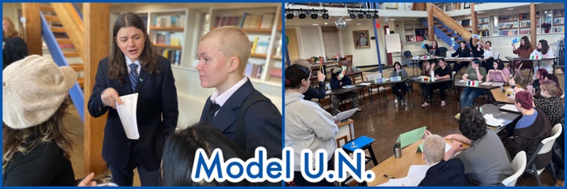 Collage of students debating about carbon emissions during Model U.N.