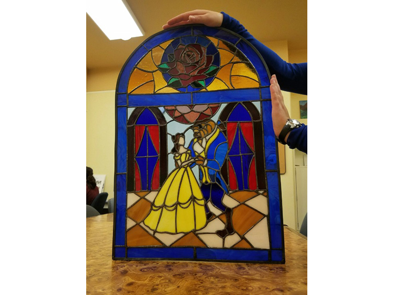 Beauty and the Beast stained-glass